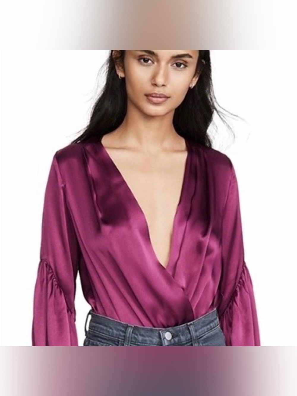 Amanda Uprichard Silk Plunge Blouse in Berry Plum